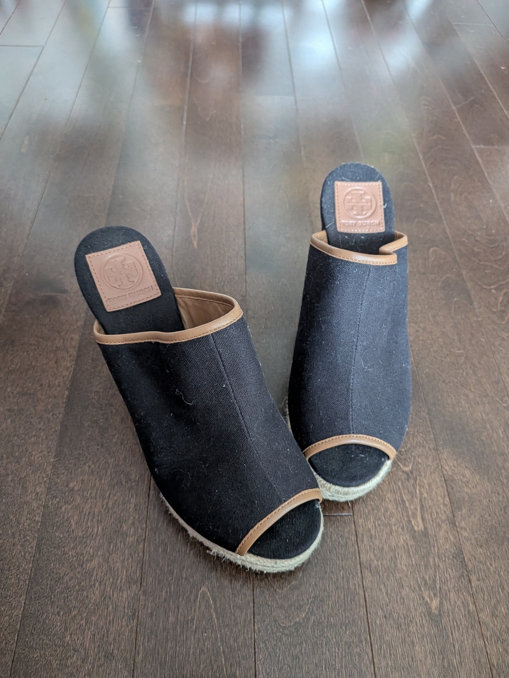 Tory Burch Black Canvas Open-Toe Espadrille Mules